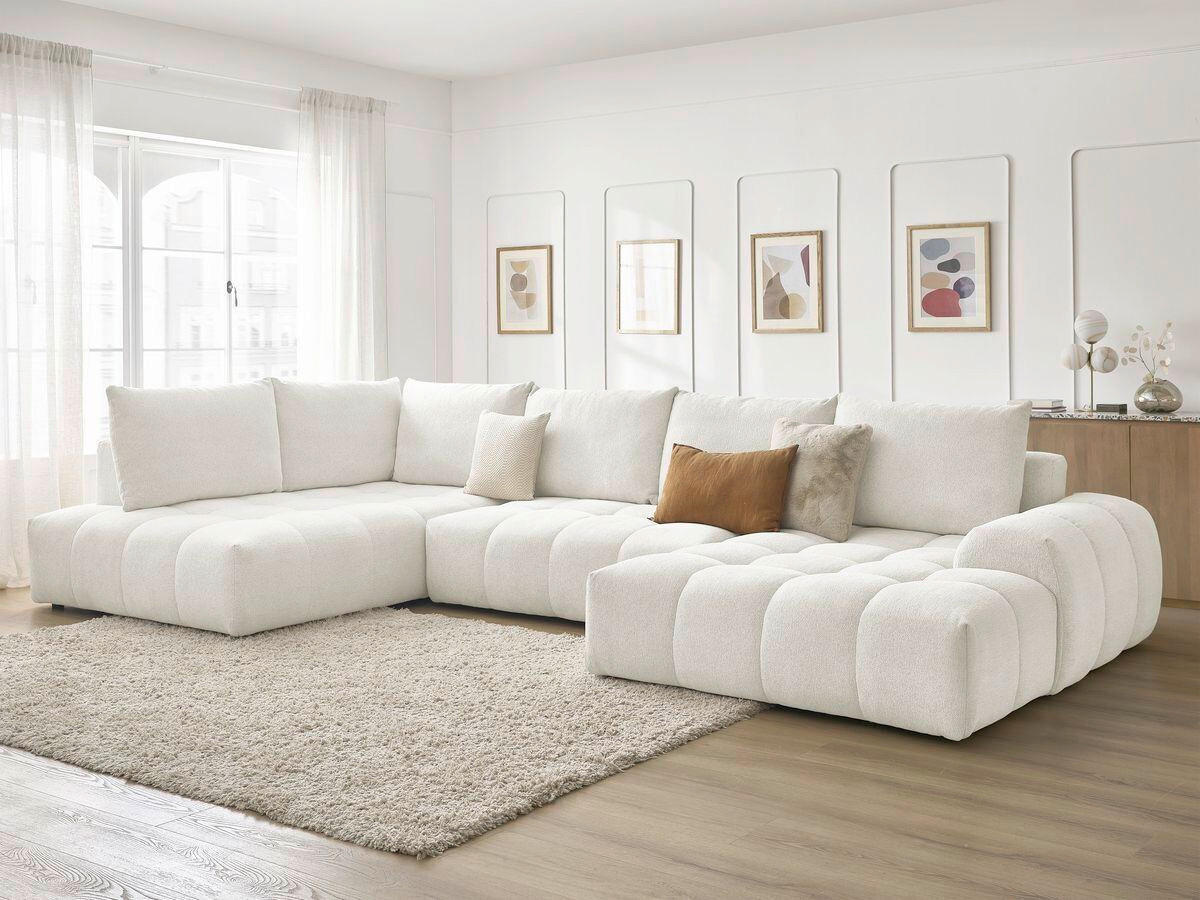 ECKSCHLAFSOFA EVEREST  mit Rücken echt, Armteil links, Armteil rechts Flachgewebe Weiß  - Schwarz/Weiß, MODERN, Kunststoff/Textil (212/423/198cm)