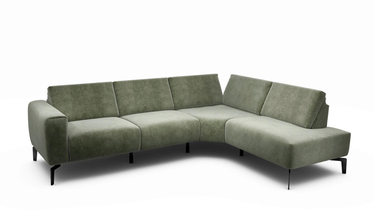 ECKSOFA in Samt Waldgrün  256/193 cm  - Waldgrün/Schwarz, Design, Textil/Metall (256/193cm) - SENSOO