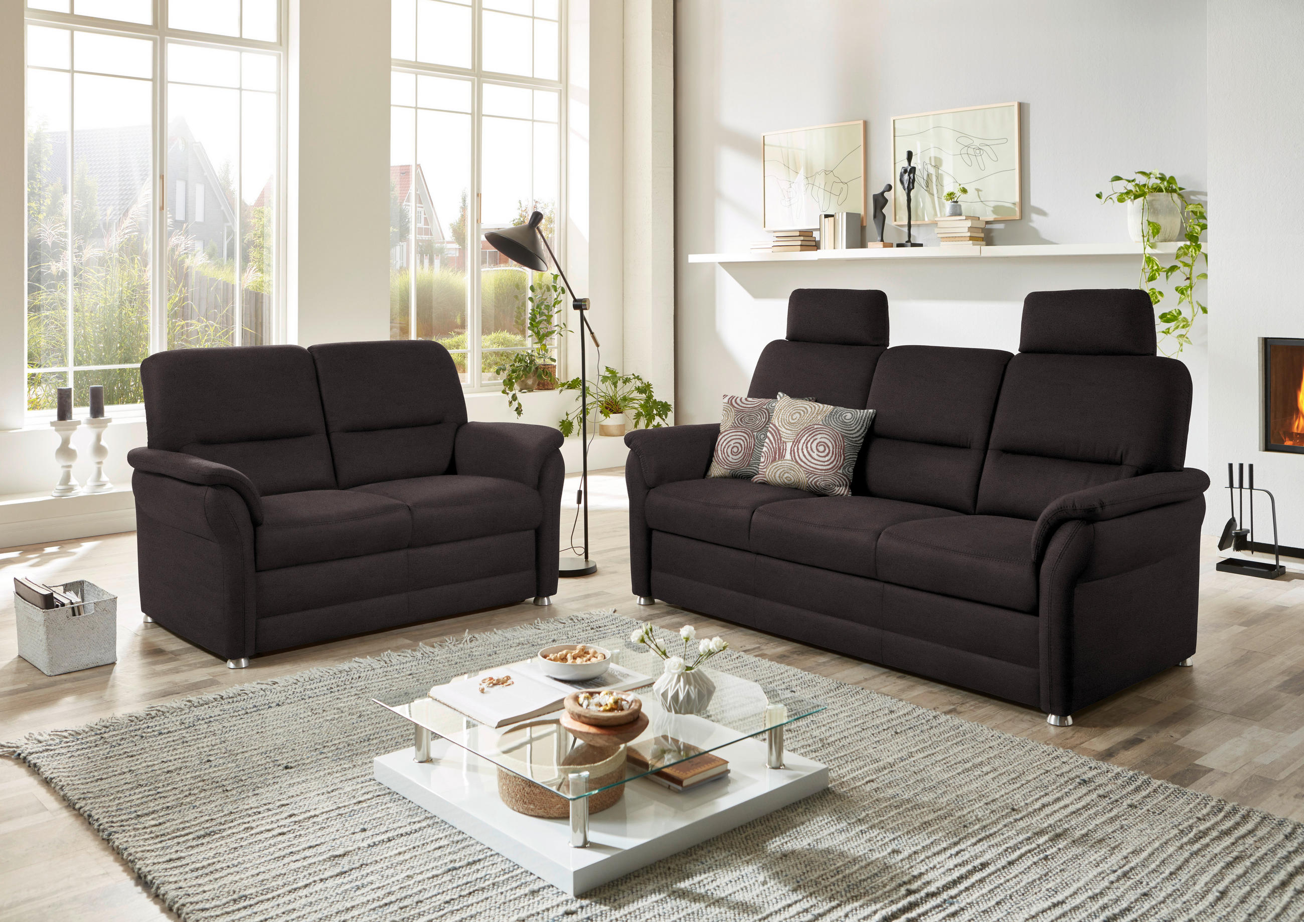 SITZGARNITUR Mikrofaser Dunkelgrau  - Dunkelgrau/Alufarben, KONVENTIONELL, Textil/Metall (192/96/89cm) - Beldomo Comfort