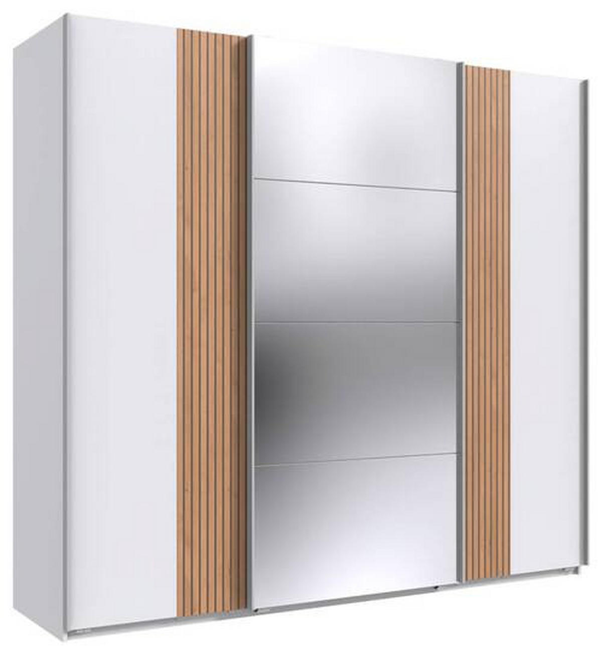 GARDEROB MED SKJUTDÖRRAR 225/208/64 cm 3-dörrar - vit/ek Artisan, Design, metall/trämaterial (225/208/64cm) - Carryhome