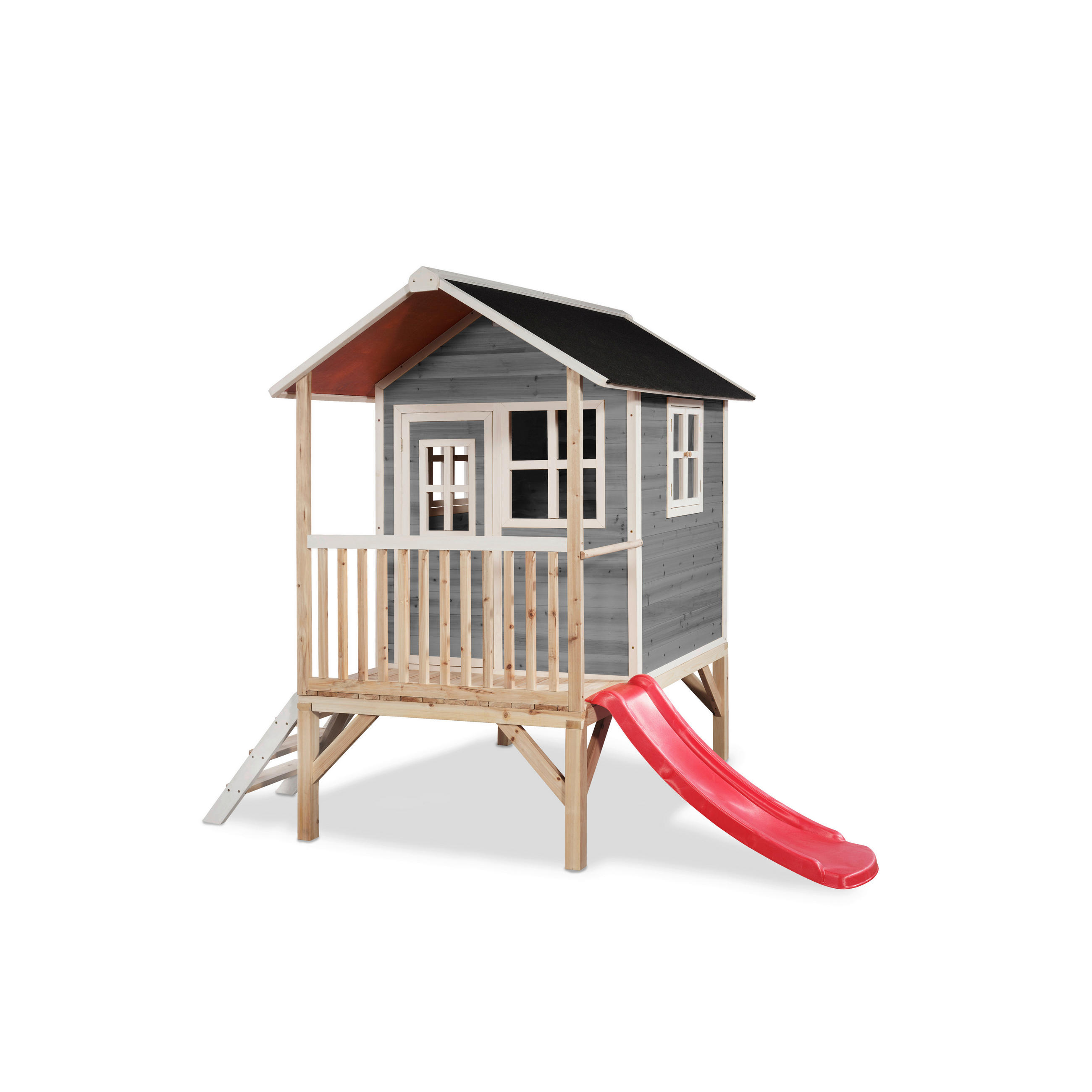 SPIELHAUS  - Rot/Grau, KONVENTIONELL, Holz (269/190/215cm) - EXIT Toys