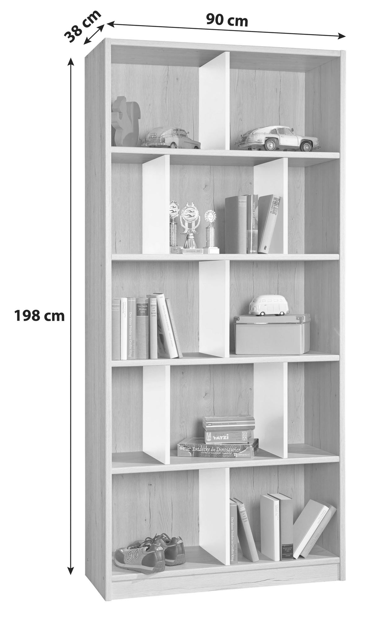 REGAL  90/198/38 cm Weiss, Eichefarben  - Weiss/Eichefarben, Design, Holzwerkstoff (90/198/38cm) - MID.YOU