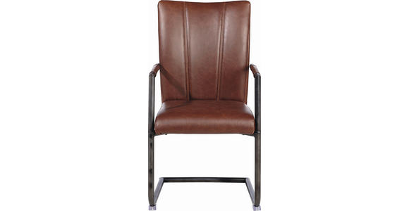ARMLEHNSTUHL in Stahl Lederlook - Schwarz/Braun, Trend, Textil/Metall (59/96/52cm) - Ambia Home
