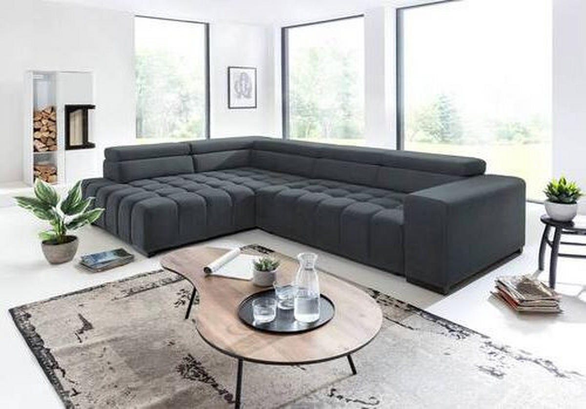 ECKSCHLAFSOFA in Dunkelgrau Textil   - Dunkelgrau/Schwarz, Design, Holz/Textil (201/307cm) - Livetastic