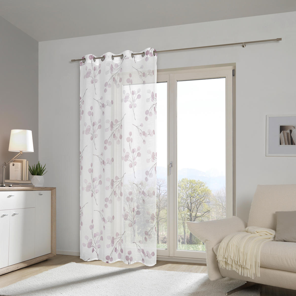 Perdea Cu Inele Tip Capsă semitransparent  - roz, Konventionell, textil (135/245cm) - Esposa