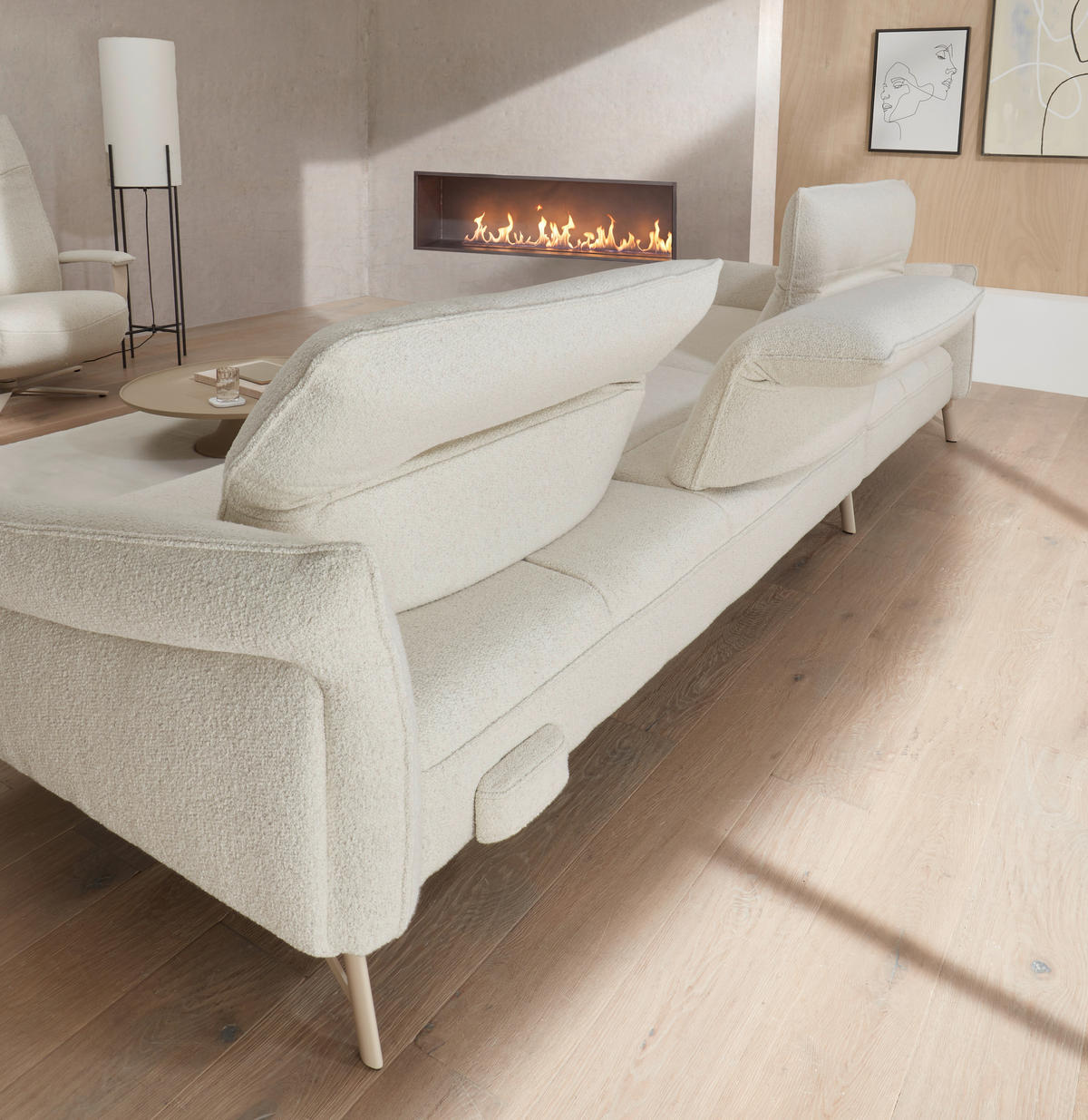 ECKSOFA Creme Chenille Rücken echt  - Beige/Creme, Design, Textil/Metall (165/329cm) - Johann Jakob