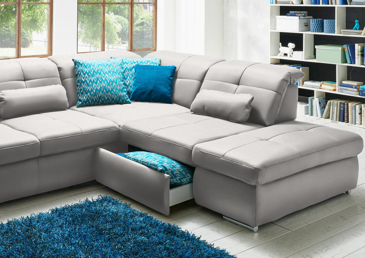 WOHNLANDSCHAFT  in Mikrofaser Creme  - Chromfarben/Creme, Design, Textil (195/371/260cm) - Beldomo Style