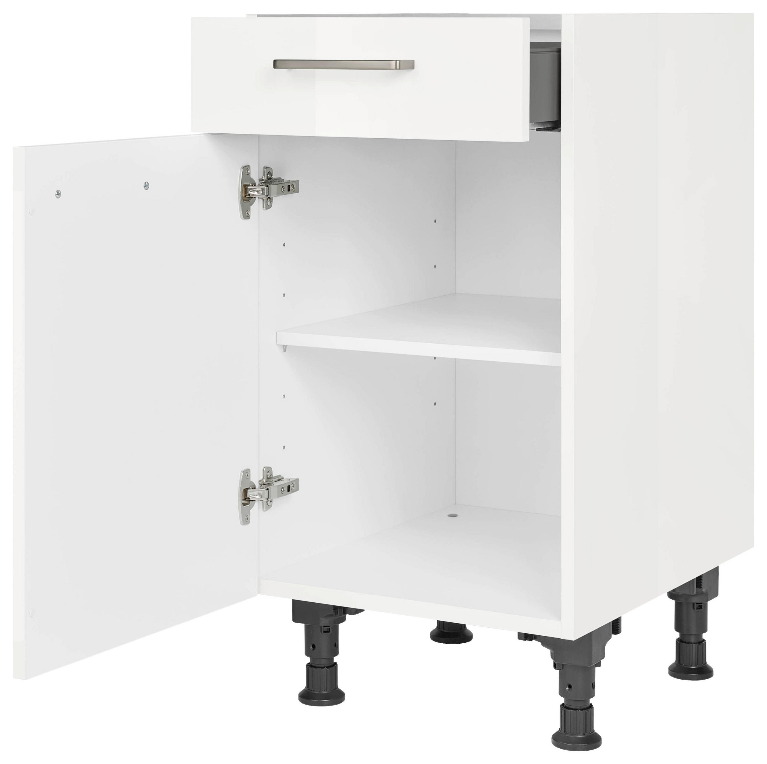 SCHUBKASTENUNTERSCHRANK 45/87/56 cm  in Weiß Hochglanz  - Edelstahlfarben/Weiß Hochglanz, MODERN, Holzwerkstoff/Metall (45/87/56cm) - Nobilia