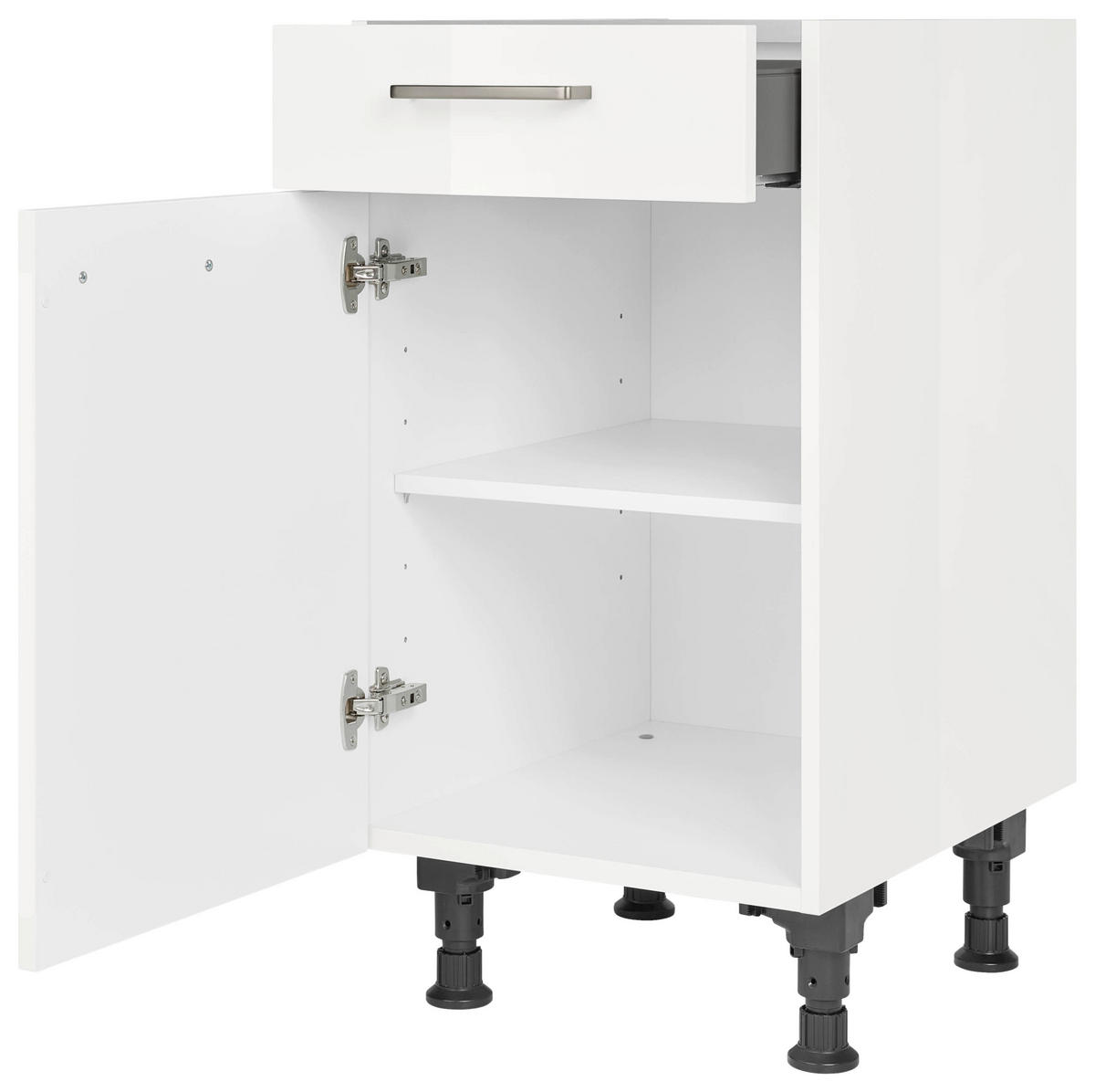 SCHUBKASTENUNTERSCHRANK 45/87/56 cm  in Weiß Hochglanz  - Edelstahlfarben/Weiß Hochglanz, MODERN, Holzwerkstoff/Metall (45/87/56cm) - Nobilia