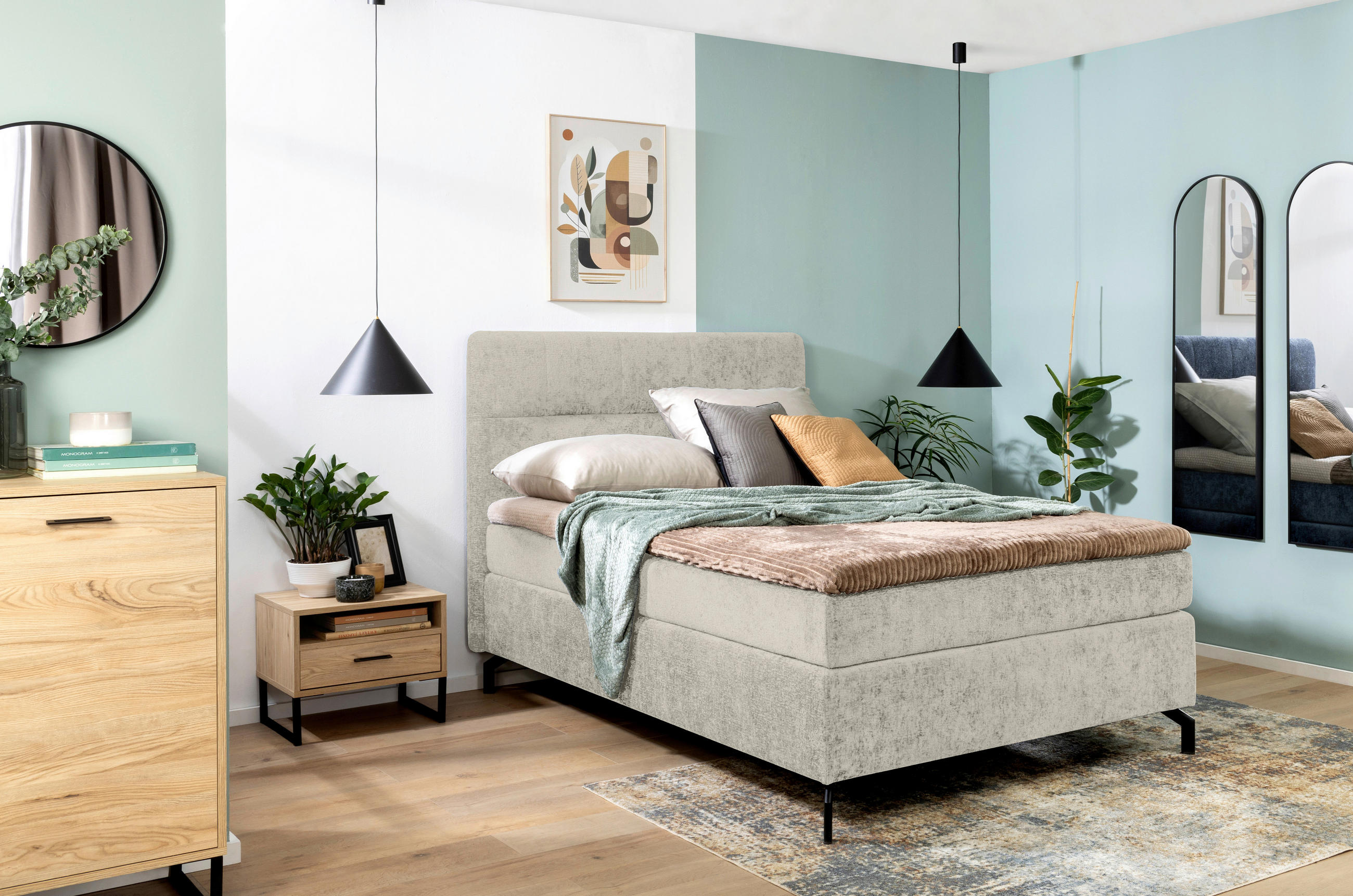 BOXSPRINGBETT 140/200 cm  in Beige  - Beige/Schwarz, Design, Textil/Metall (140/200cm) - Esposa
