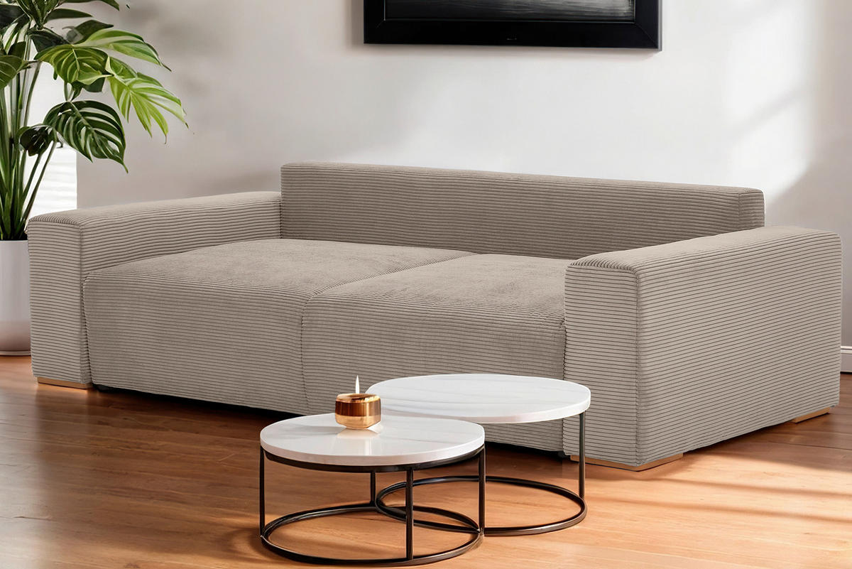 SCHLAFSOFA in Cord Taupe  - Taupe/Buchefarben, Konventionell, Holz/Kunststoff (255/86/123cm) - Livetastic