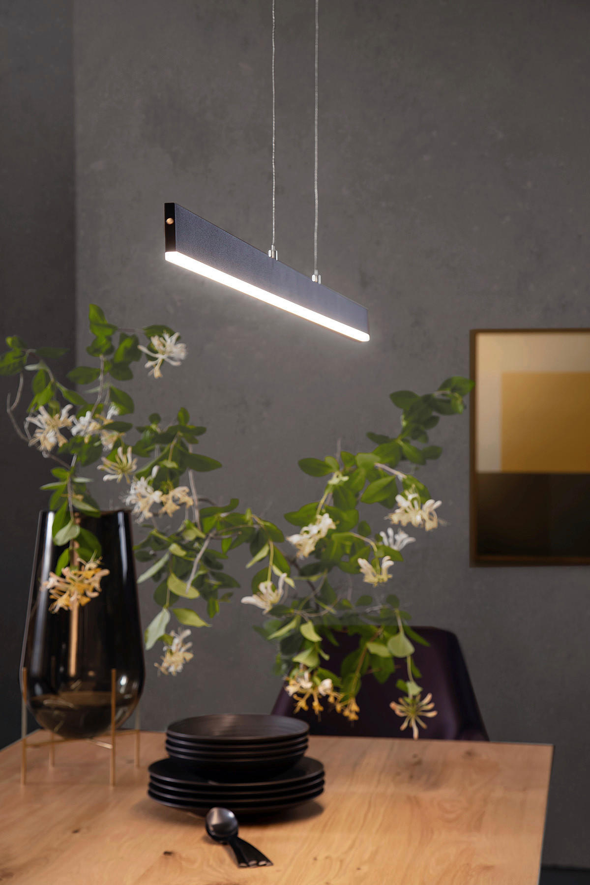LED-HÄNGELEUCHTE Straight 140/90-150 cm   - Schwarz/Nickelfarben, Basics, Metall (140/90-150cm) - Schöner Wohnen