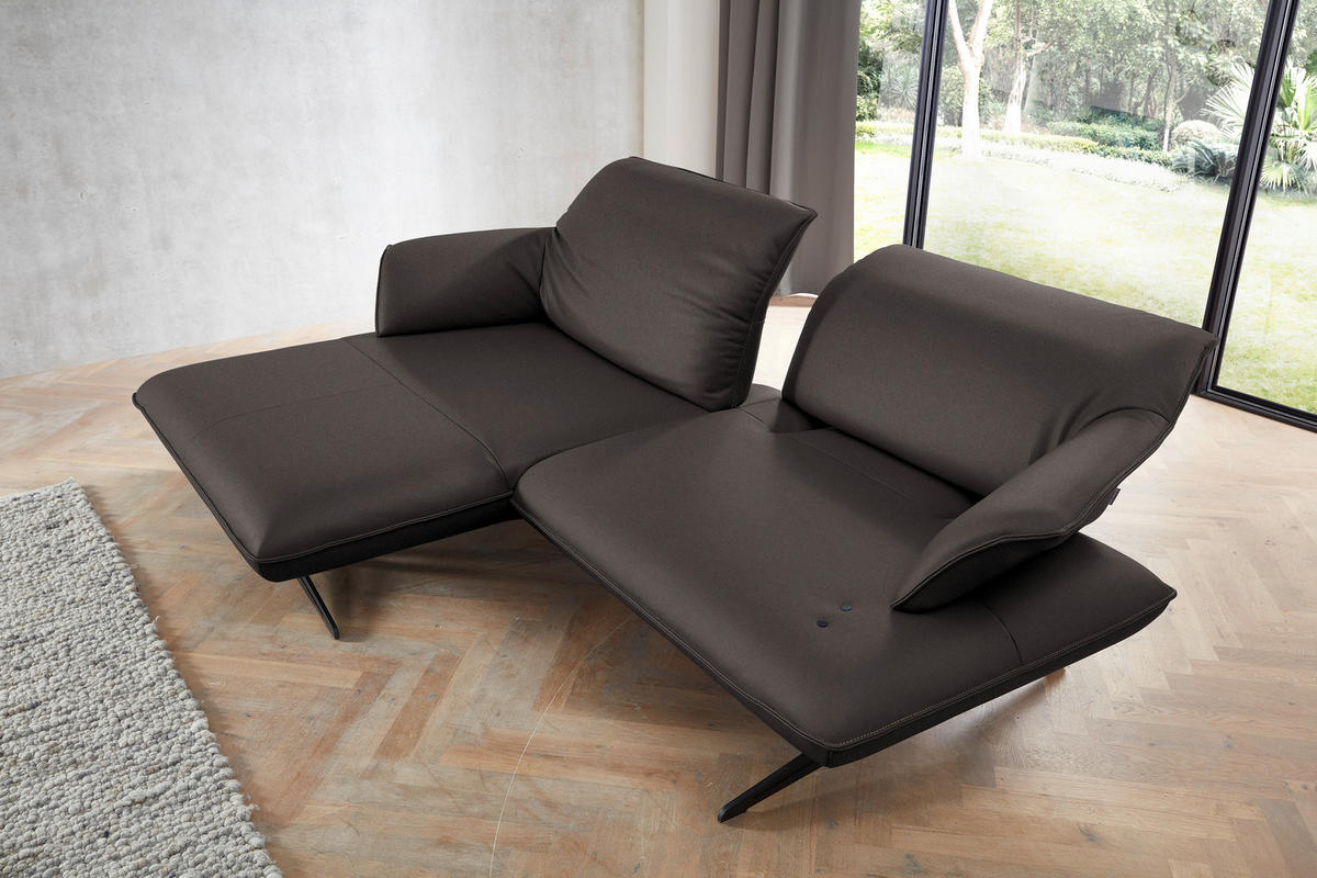 ECKSOFA in Echtleder Dunkelbraun  - Dunkelbraun/Beige, Design, Leder/Metall (169/252cm) - Koinor