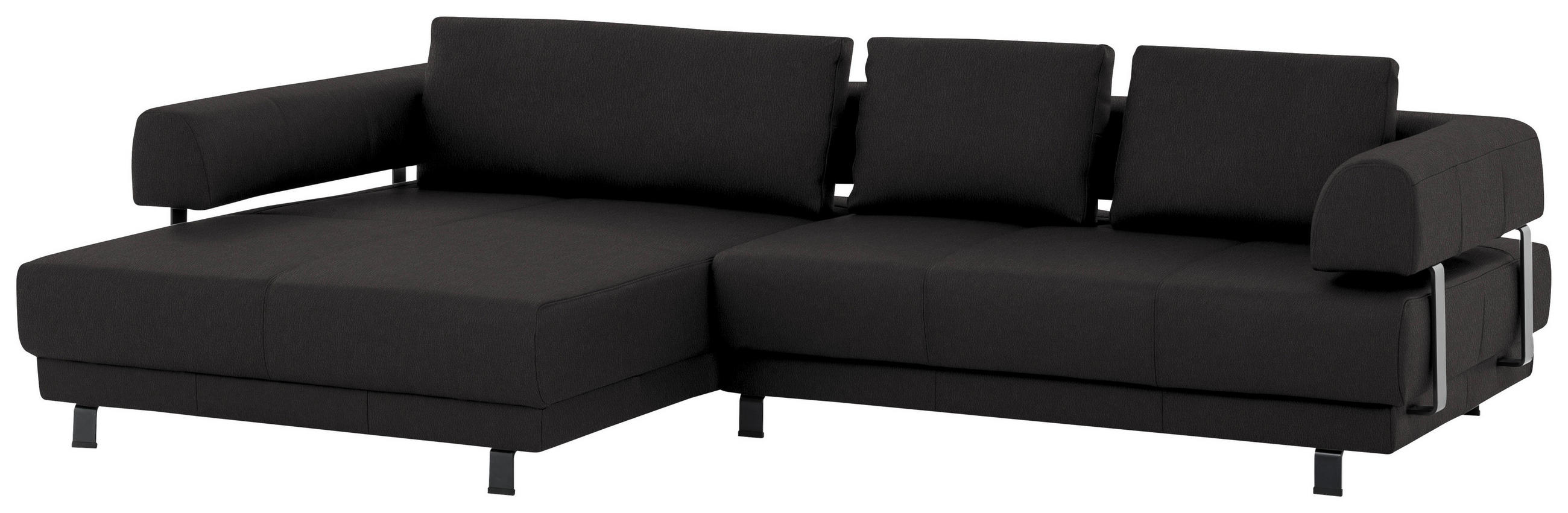 ECKSOFA in Echtleder Dunkelbraun  - Dunkelbraun/Schwarz, Design, Leder/Metall (188/307cm)