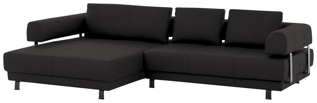 ECKSOFA in Echtleder Dunkelbraun  - Dunkelbraun/Schwarz, Design, Leder/Metall (188/307cm)