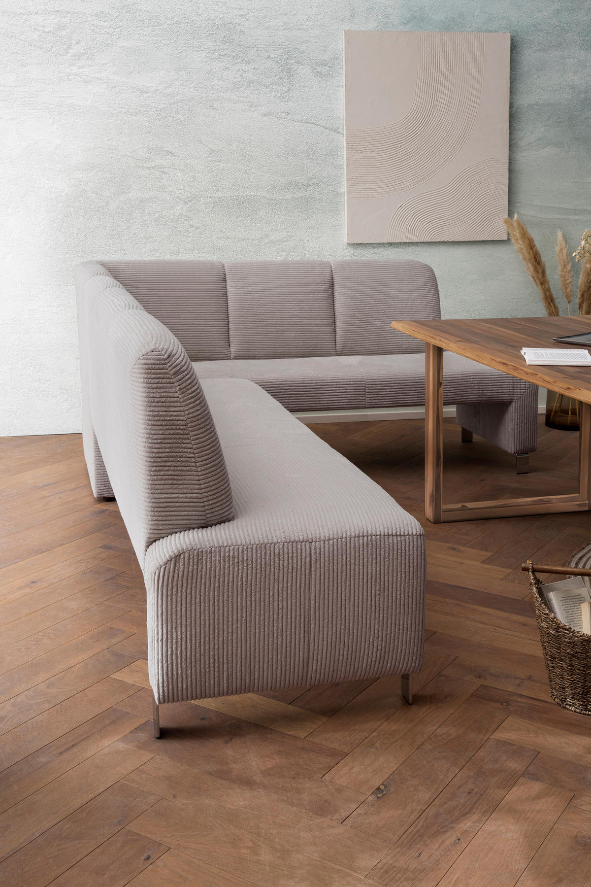 KLUPA KUTNA  svijetlo smeđa, cappuccino  drvo, tekstil, drvni materijal      - srebrne boje/svijetlo smeđa, Moderno, drvni materijal/drvo (264/197cm) - Livetastic