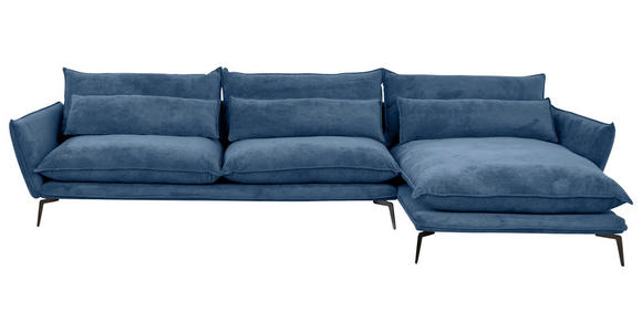 ECKSOFA in Webstoff Blau  - Blau/Schwarz, Design, Textil/Metall (338/165cm) - Hom`in