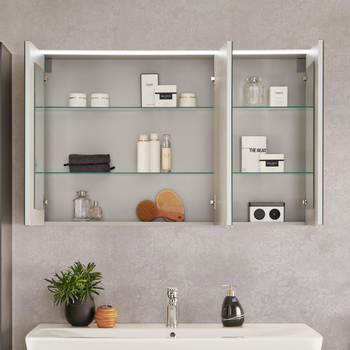 SPIEGELSCHRANK 110/68,3/15 cm  - Anthrazit/Alufarben, MODERN, Glas/Holzwerkstoff (110/68,3/15cm) - Voleo