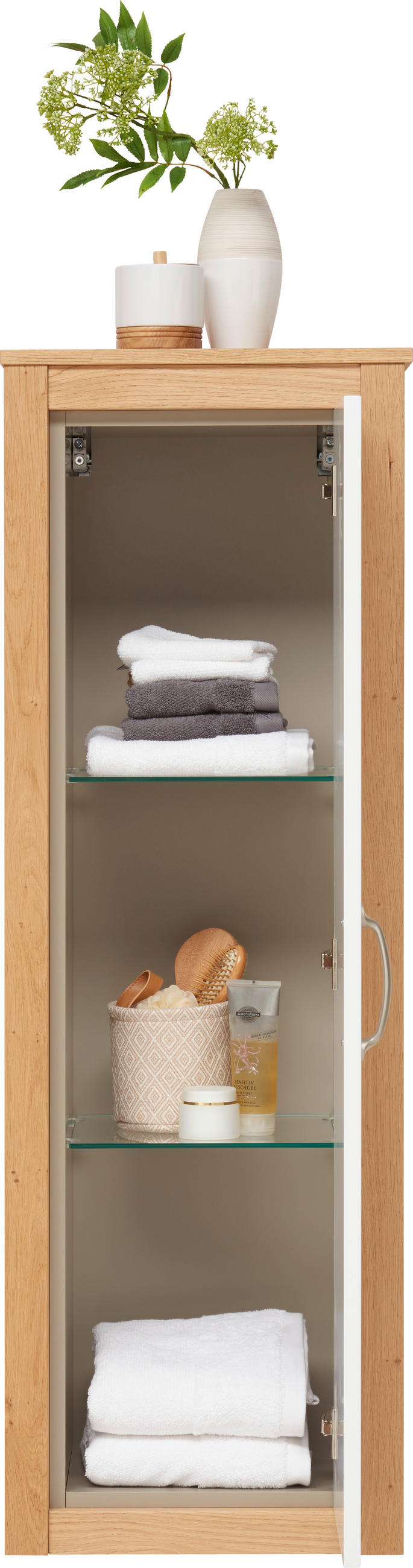 MIDISCHRANK 45/135/37,5 cm  - Weiss/Eichefarben, Modern, Glas/Holz (45/135/37,5cm) - Landscape