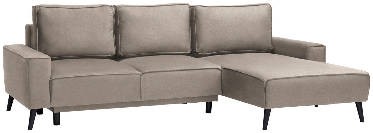 ECKSOFA in Velours Sandfarben  - Sandfarben/Schwarz, Basics, Holz/Textil (260/161cm) - Carryhome