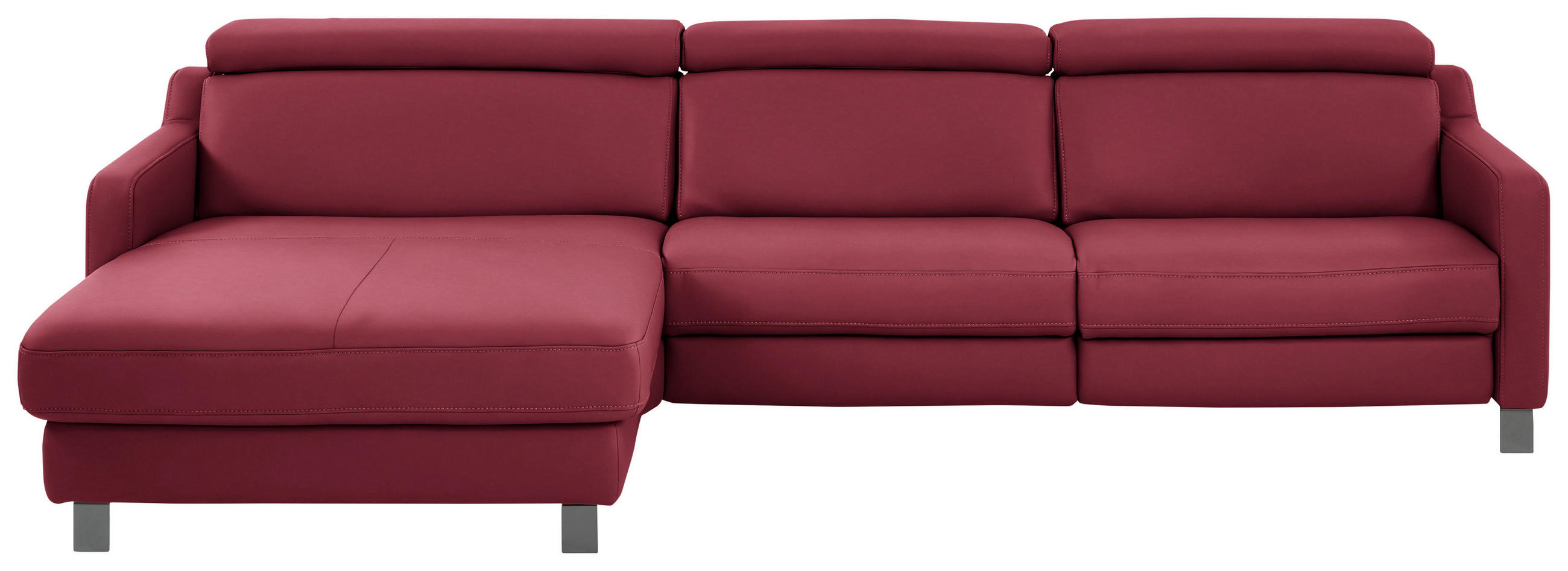 ECKSOFA in Echtleder Bordeaux  - Bordeaux/Schwarz, Design, Leder/Metall (176/291cm) - Valdera