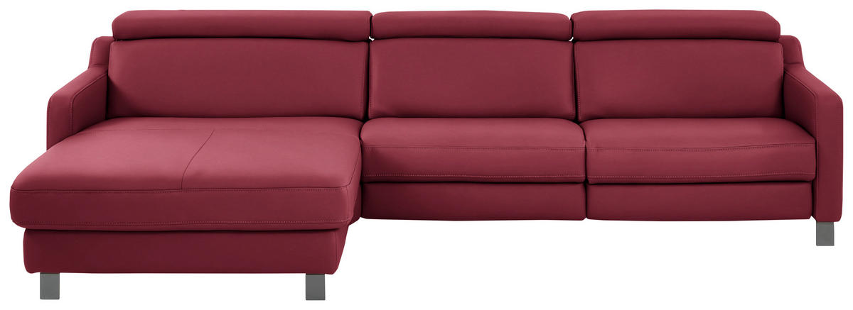 ECKSOFA in Echtleder Bordeaux  - Bordeaux/Schwarz, Design, Leder/Metall (176/291cm) - Valdera