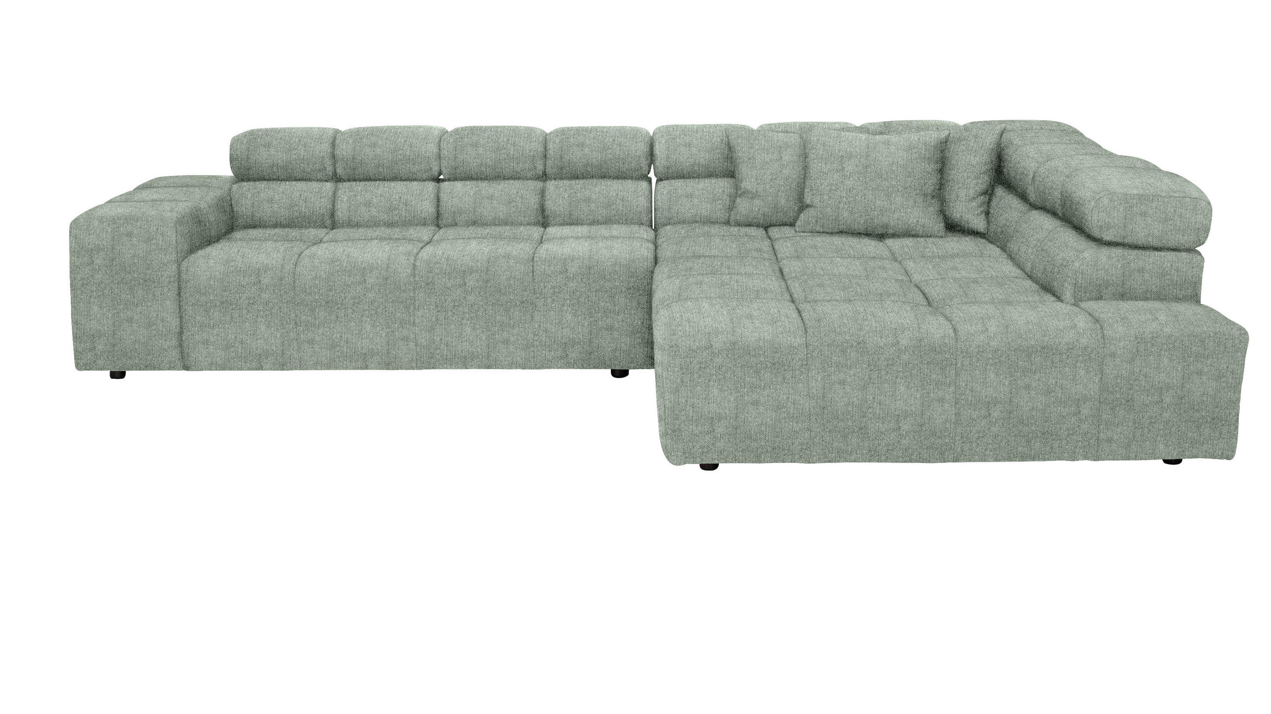 ECKSOFA Mintgrün Velours Zierkissen, Rücken echt, Kopfteilverstellung  - Schwarz/Grau, Design, Kunststoff/Textil (317/213cm) - Hom`in