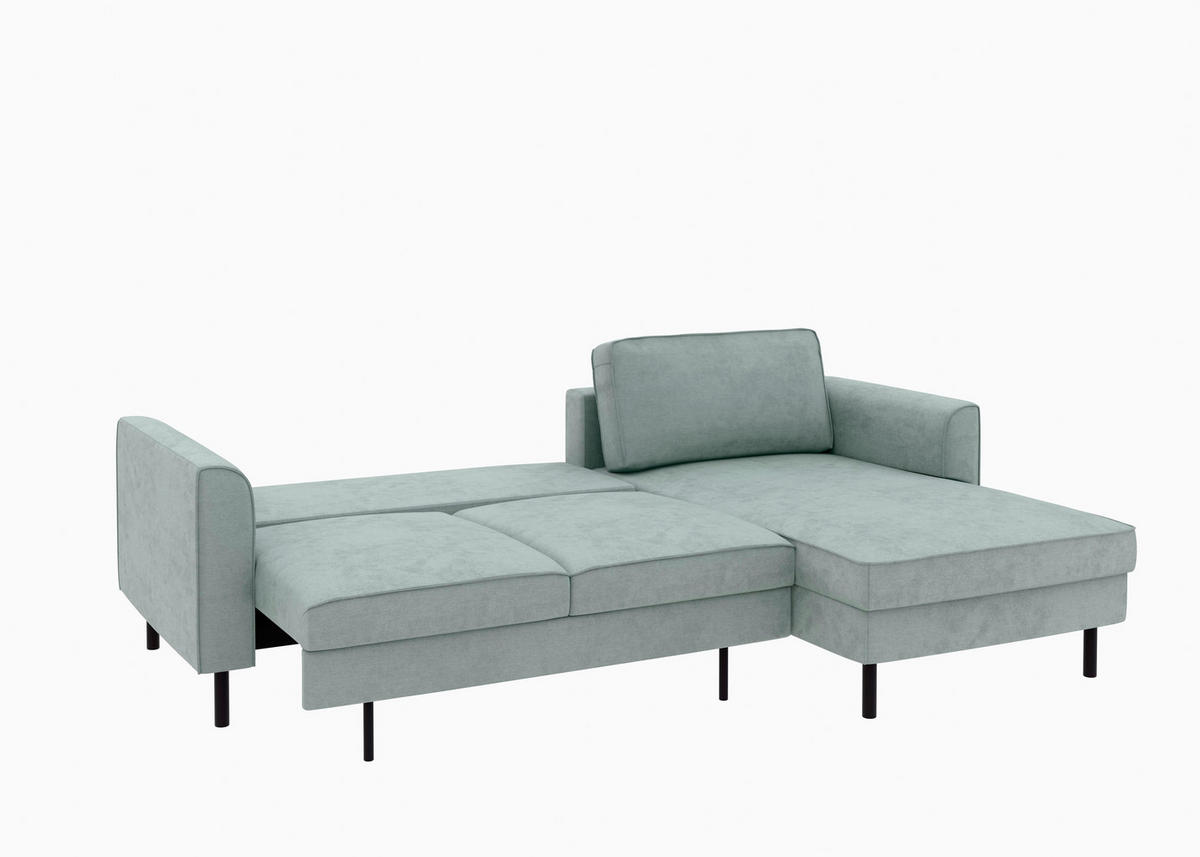 ECKSCHLAFSOFA Struktur Mintgrün  - Schwarz/Mintgrün, Modern, Textil/Metall (232/161cm) - Trendmanufaktur
