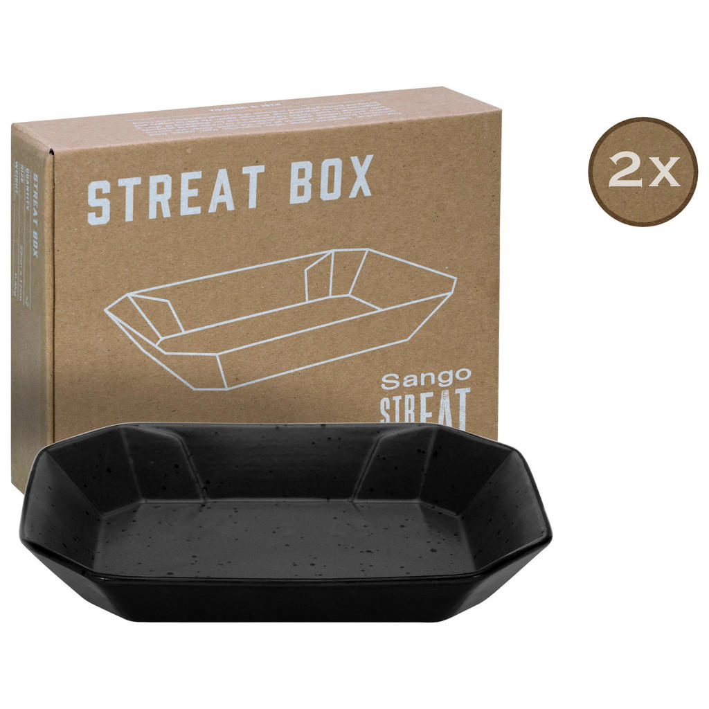 Thumbnail - Creatable Schüsselset Streat Food, Schwarz, Keramik, 2-teilig, 22x17 cm, lebensmittelecht, Essen & Trinken, Geschirr, Sc...