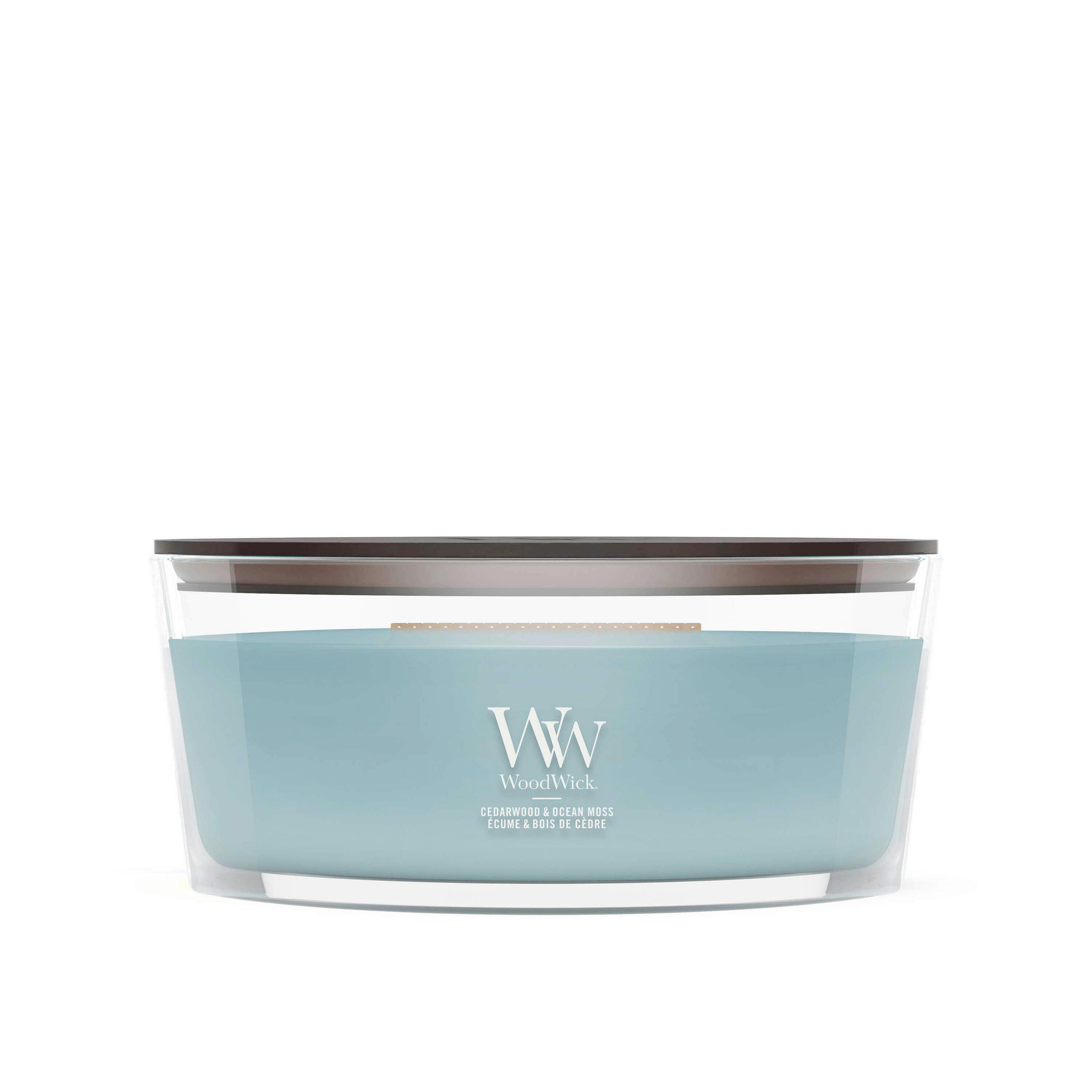 MIRISNA SVEĆA  svetloplava  - svetloplava, Osnovno, staklo/drvo (12/9/19cm) - WoodWick