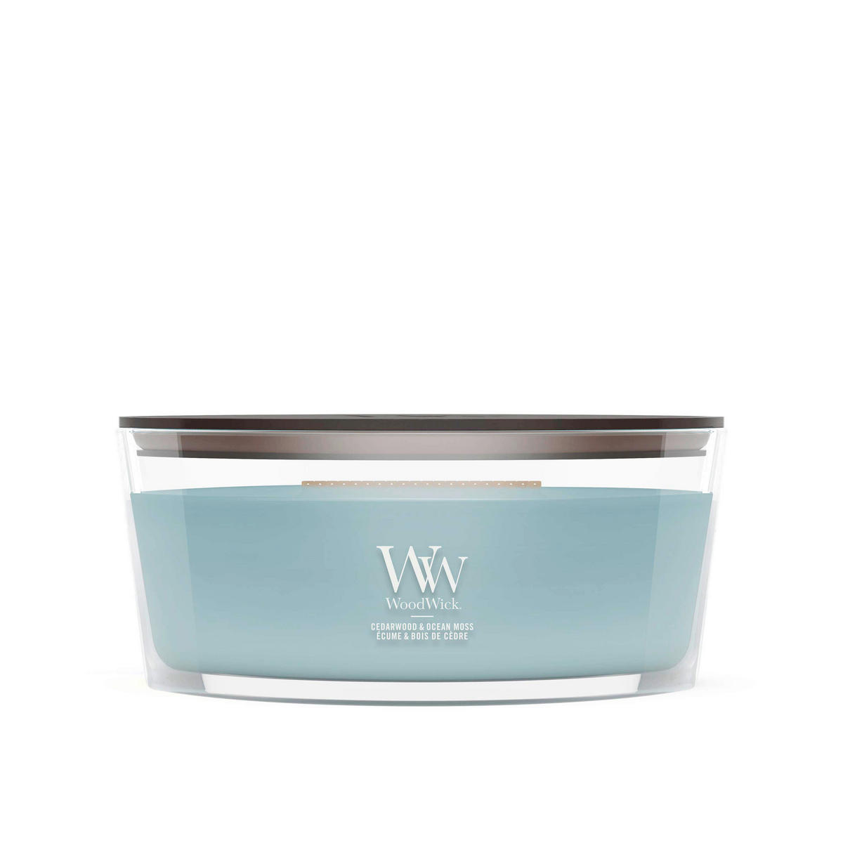 MIRISNA SVEĆA  svetloplava  - svetloplava, Osnovno, staklo/drvo (12/9/19cm) - WoodWick