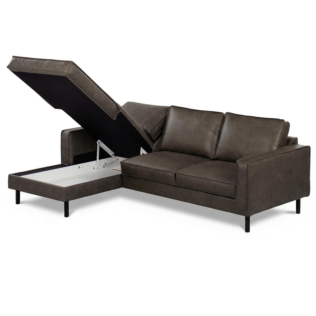 ECKSOFA  in Echtleder Fango  - Fango/Schwarz, Design, Leder/Metall (166/238cm) - Livetastic