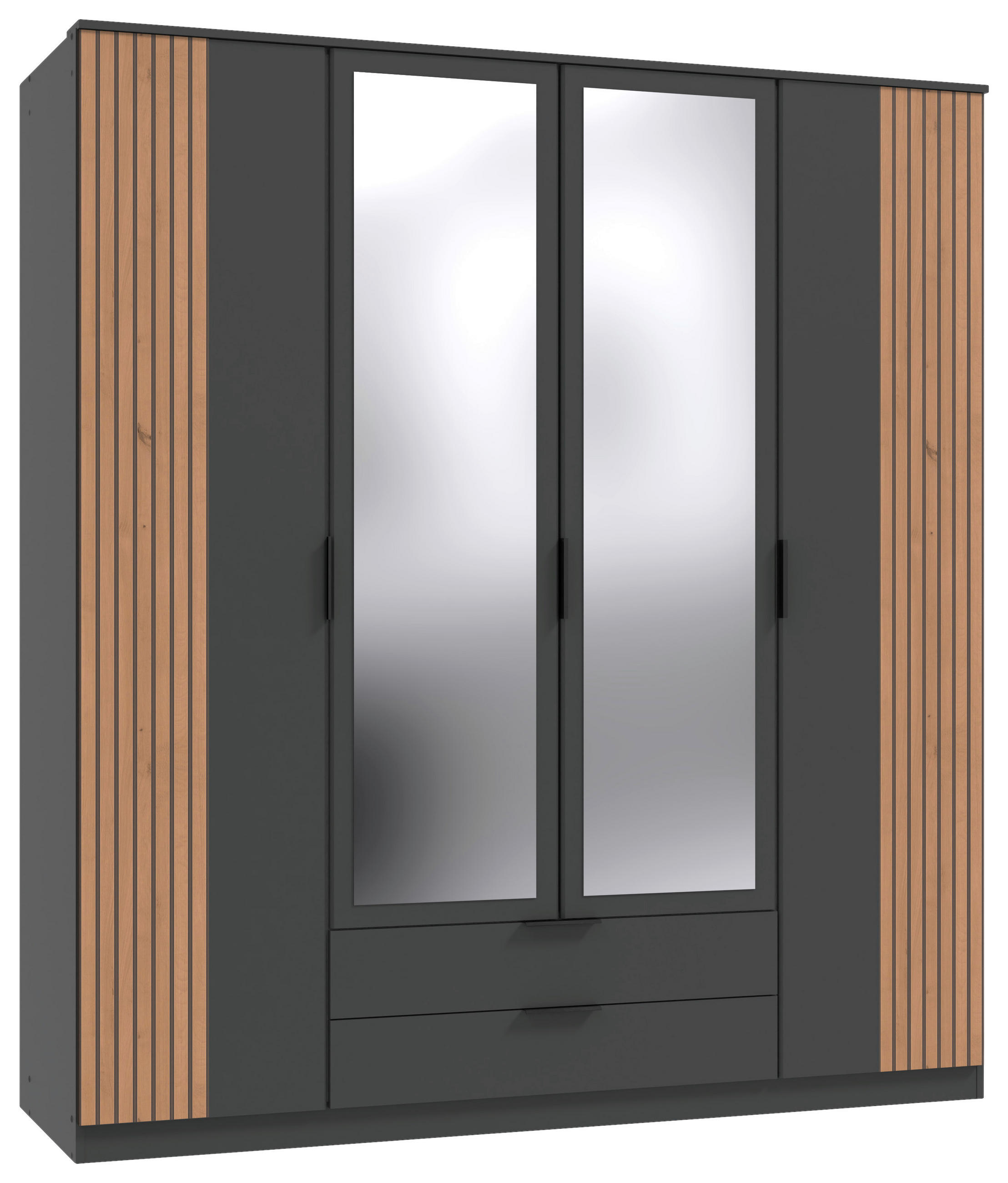 KLEIDERSCHRANK Graphitfarben, Eiche Artisan 4 Tür(en)  - Schwarz/Graphitfarben, KONVENTIONELL, Glas/Holzwerkstoff (180/199/58cm) - Boxxx