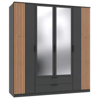 KLEIDERSCHRANK Graphitfarben, Eiche Artisan 4 Tür(en)  - Schwarz/Graphitfarben, KONVENTIONELL, Glas/Holzwerkstoff (180/199/58cm) - Boxxx