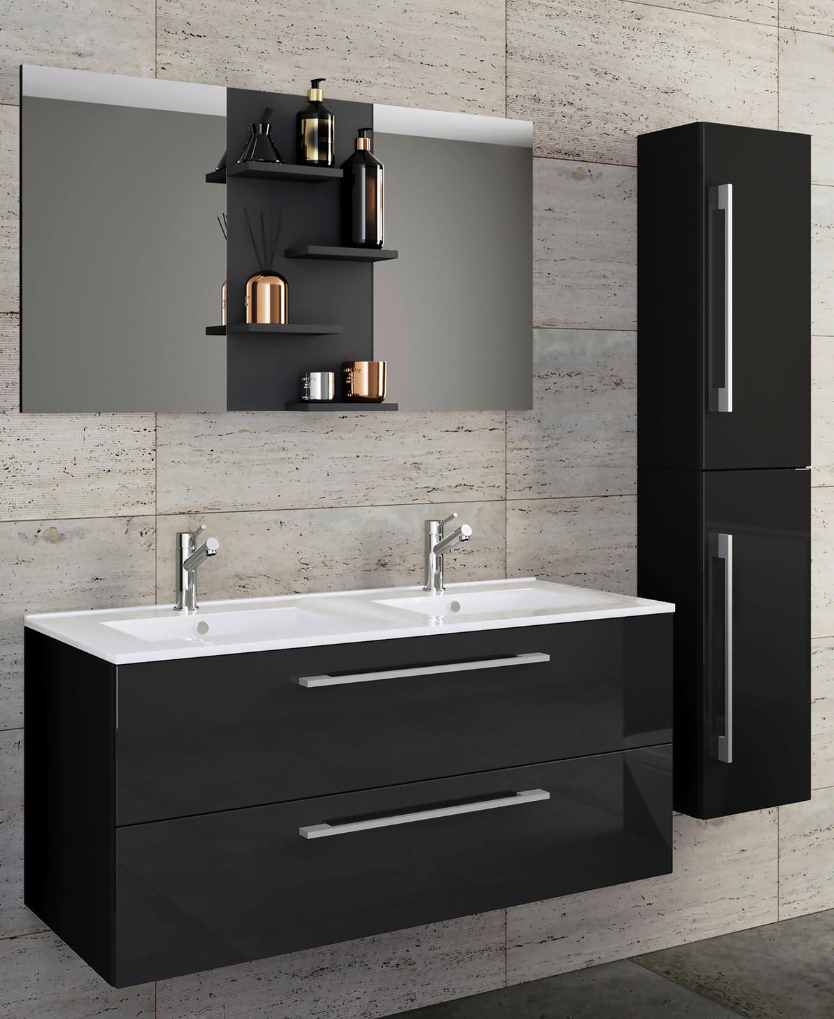 BADEZIMMER  in 145 cm  - Schwarz, MODERN, Keramik/Holzwerkstoff (145cm) - MID.YOU