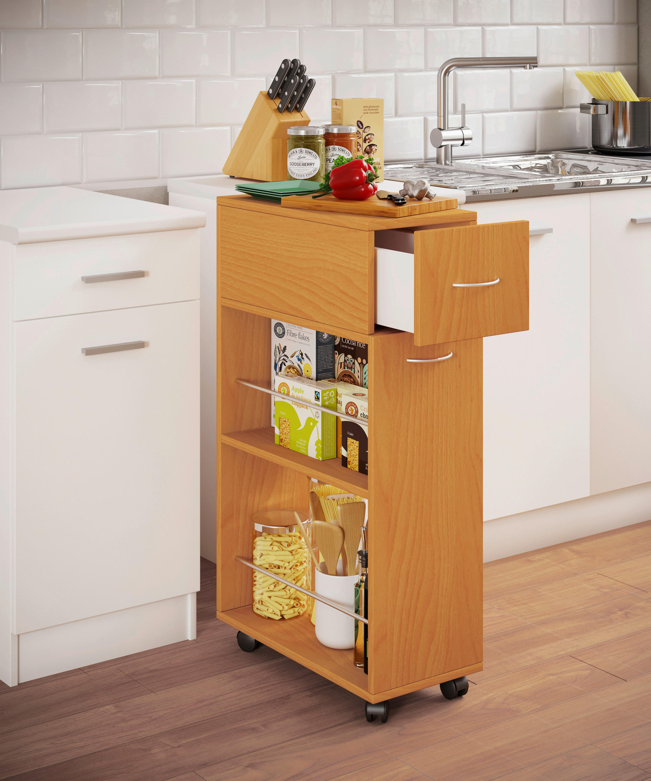 ALLZWECKWAGEN Buchefarben  - Buchefarben, MODERN, Holzwerkstoff/Kunststoff (25/50/85cm) - MID.YOU