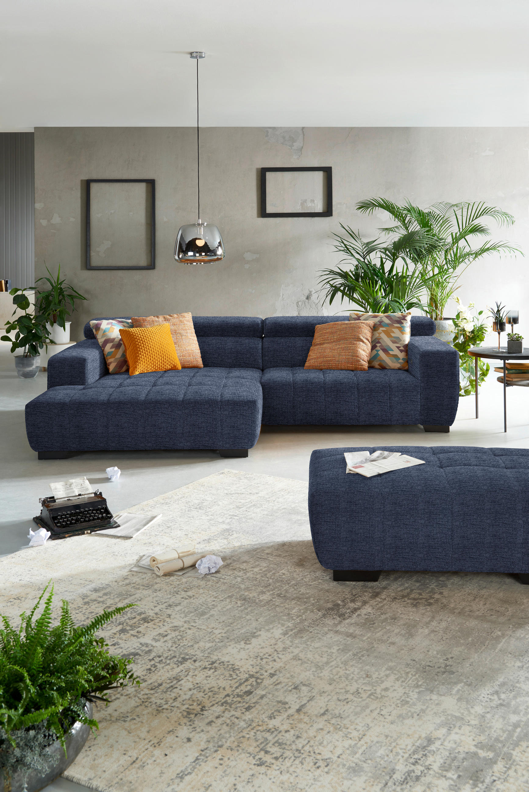 ECKSOFA in Webstoff Dunkelblau  - Schwarz/Dunkelblau, Konventionell, Textil/Metall (182/279cm) - Hom`in