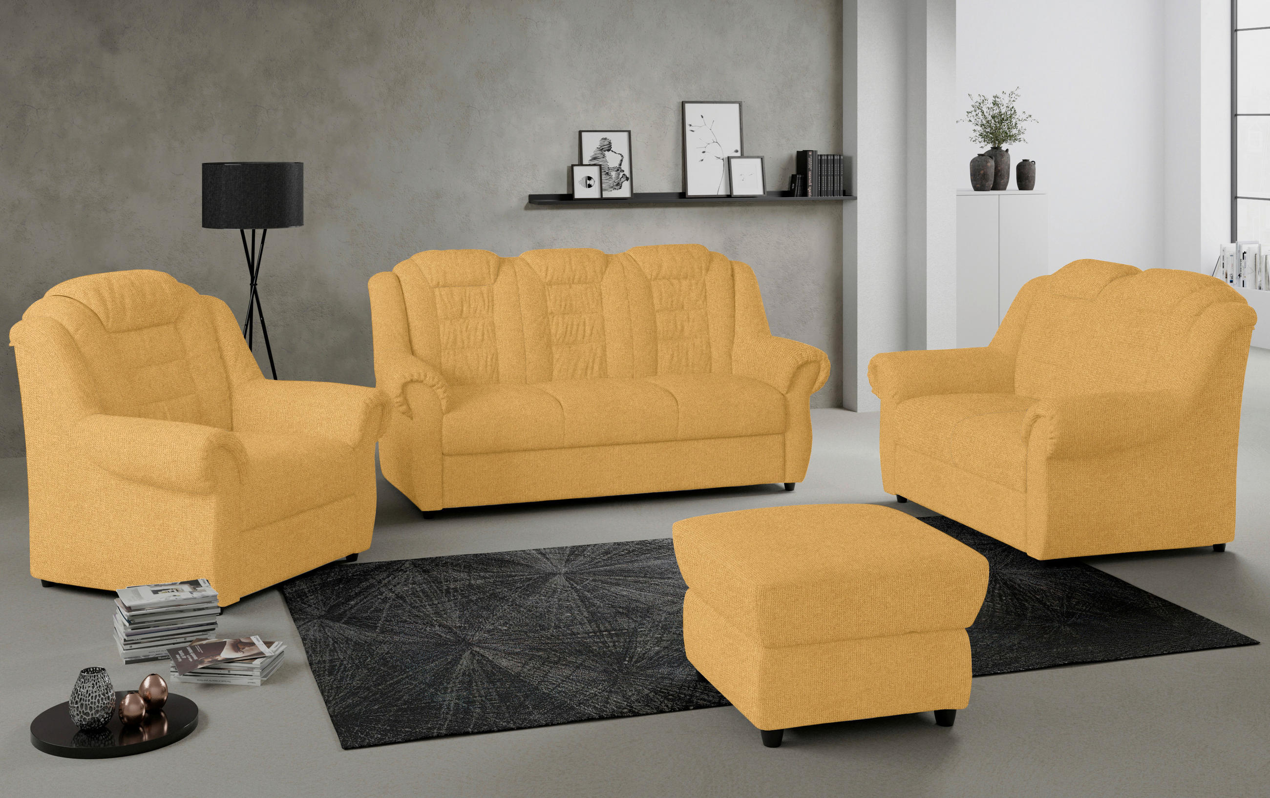 HOCKER in Textil Gelb - Gelb/Schwarz, Konventionell, Kunststoff/Textil (68/45/68cm) - Livetastic