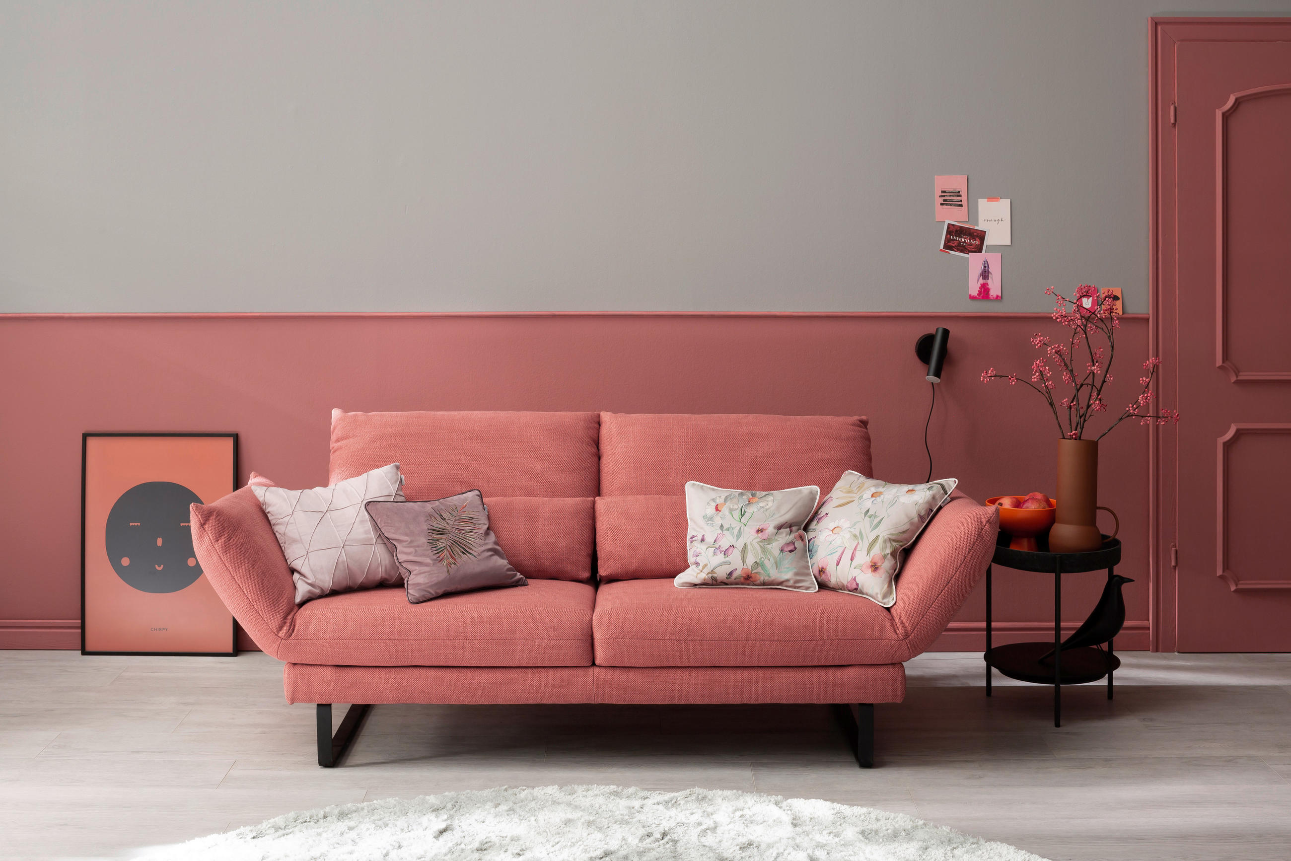 2-SITZER-SOFA Flachgewebe Koralle  - Koralle/Schwarz, Design, Textil/Metall (176/85/95cm) - Schöner Wohnen