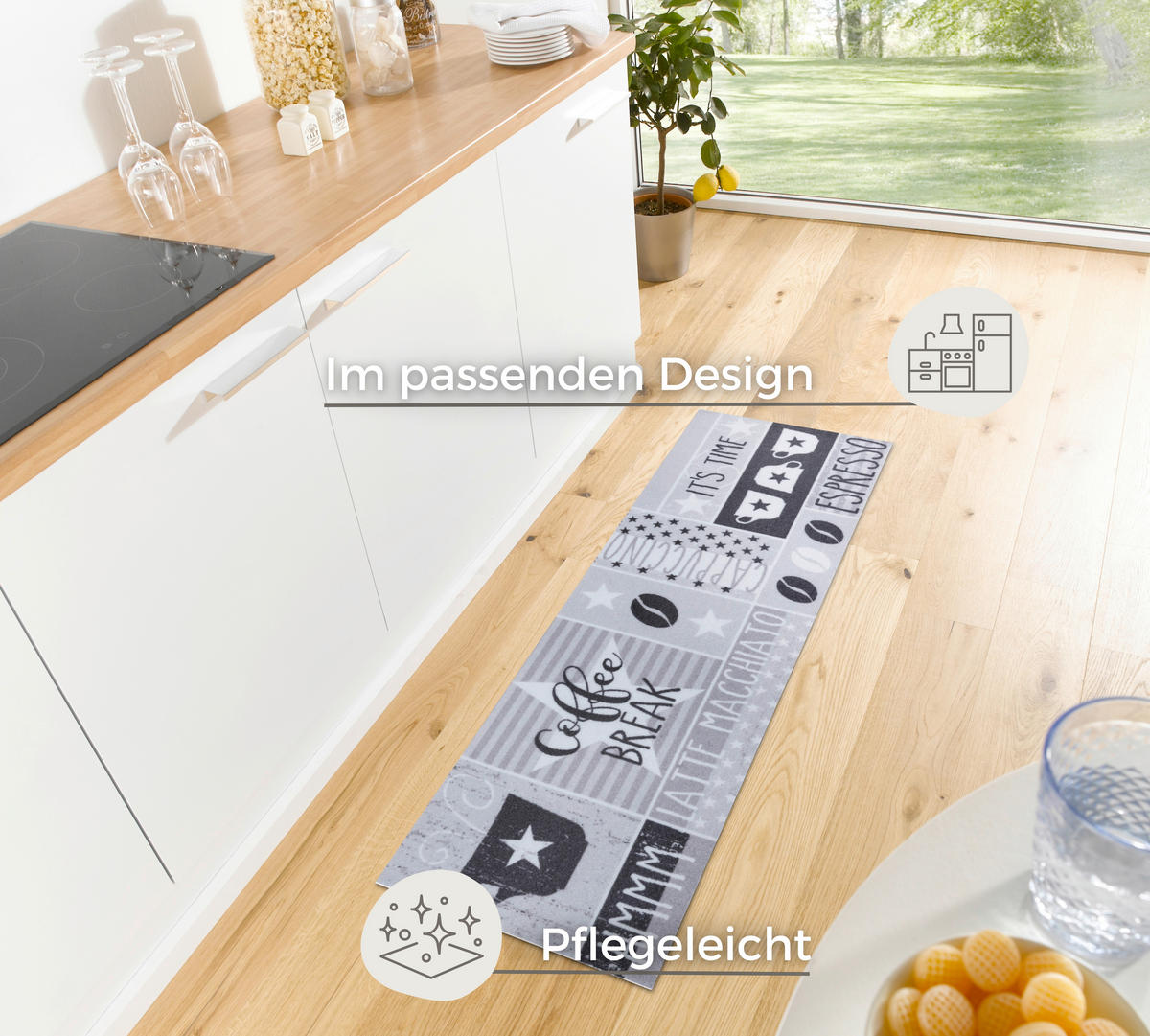 KÜCHENLÄUFER 50/150 cm Cook & Clean Grau, Schwarz, Weiß  - Schwarz/Weiß, Design, Kunststoff (50/150cm)
