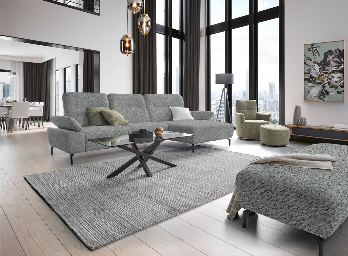 ECKSOFA in Chenille, Flachgewebe Pastellblau  - Pastellblau/Schwarz, Design, Textil/Metall (318/165cm) - Xora