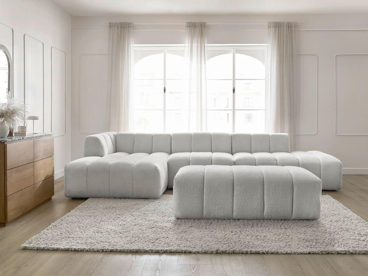 ECKSOFA Ottomane links  ANNECY Hellgrau Bouclé  - Hellgrau/Schwarz, MODERN, Kunststoff/Textil (170/262cm)