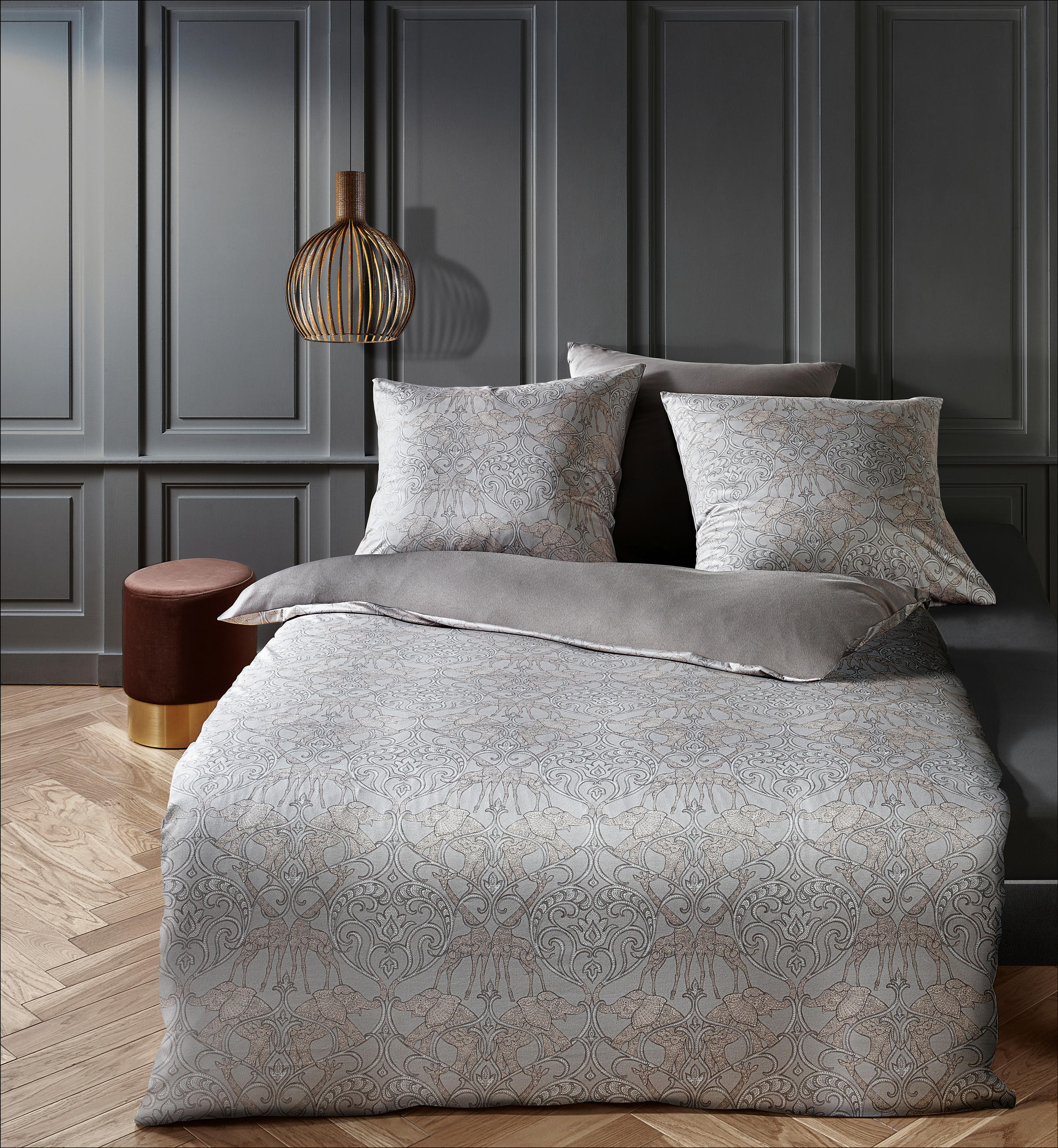 Thumbnail - Fleuresse Bettwäsche Black Premium Jersey, Silber, Textil, Ranken, 135x200 cm, bügelfrei, pflegeleicht, atmungsaktiv, sa...