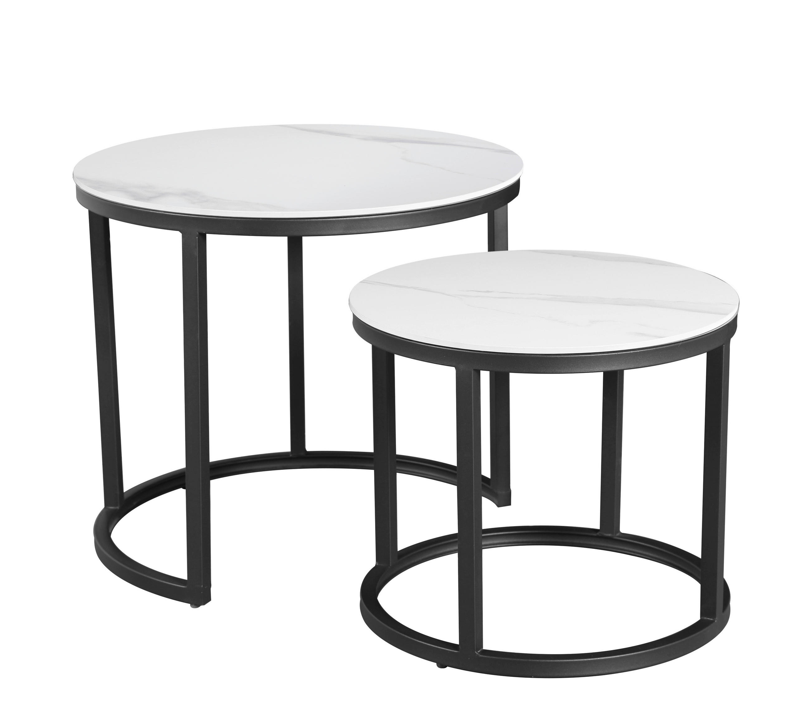 COUCHTISCH rund Weiß  - Schwarz/Weiß, MODERN, Stein/Metall (53/47/53cm) - MID.YOU