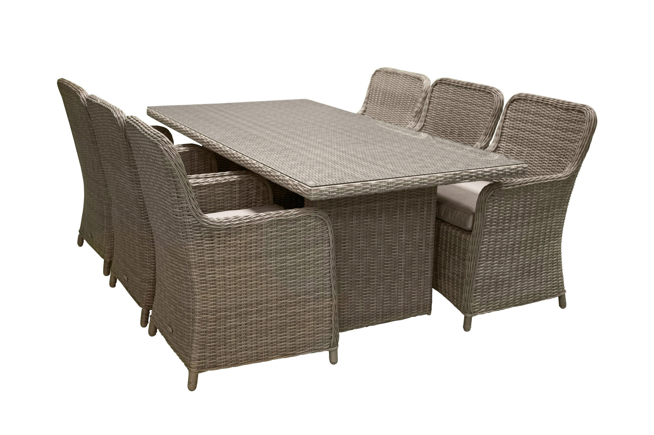 GARTENTISCHGRUPPE Stahl  - Beige, MODERN, Glas/Kunststoff (200/100/75cm) - Gardenson