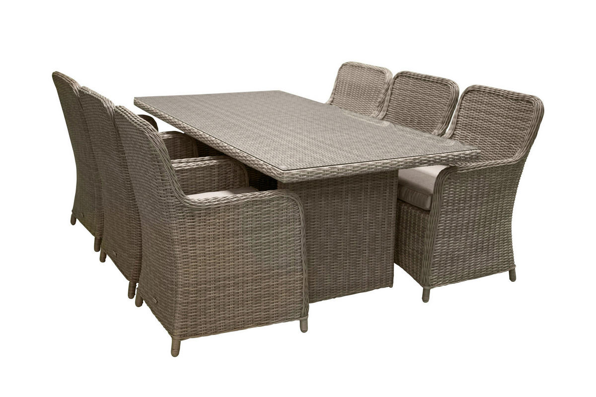 GARTENTISCHGRUPPE Stahl  - Beige, MODERN, Glas/Kunststoff (200/100/75cm) - Gardenson