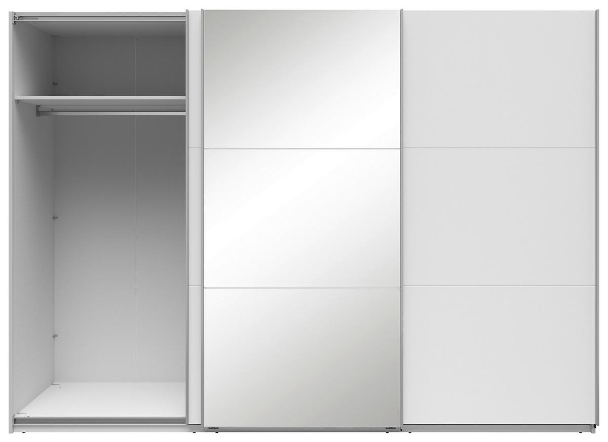 SCHWEBETÜRENSCHRANK  in Weiß  - Silberfarben/Weiß, Basics, Glas/Holzwerkstoff (300/216/64cm) - Boxxx
