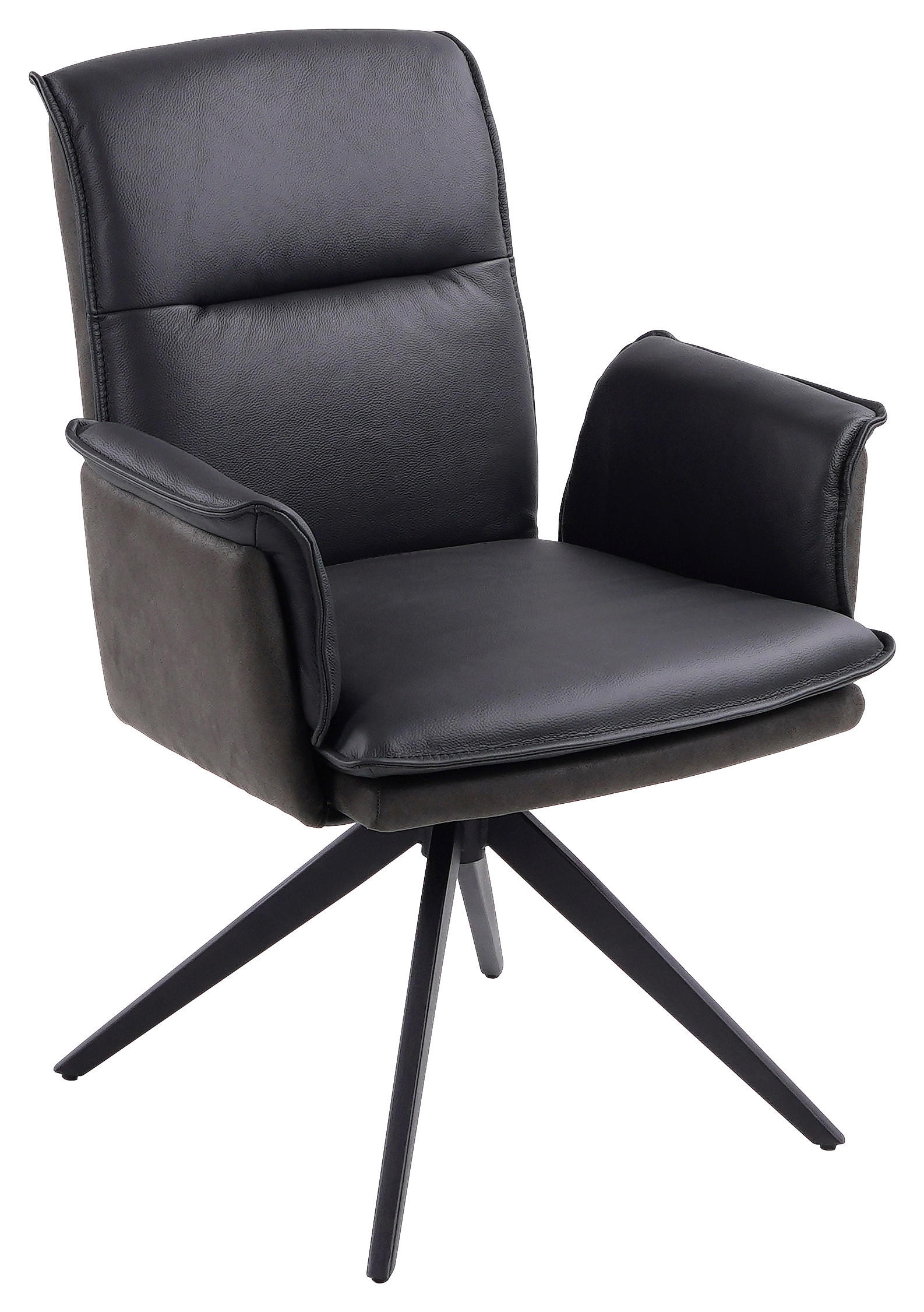 ARMLEHNSTUHL  in Eisen Mikrofaser Echtleder, Kombination Echtleder/Stoff pigmentiert  - Anthrazit/Schwarz, Design, Leder/Textil (60,5/87/66cm) - Novel