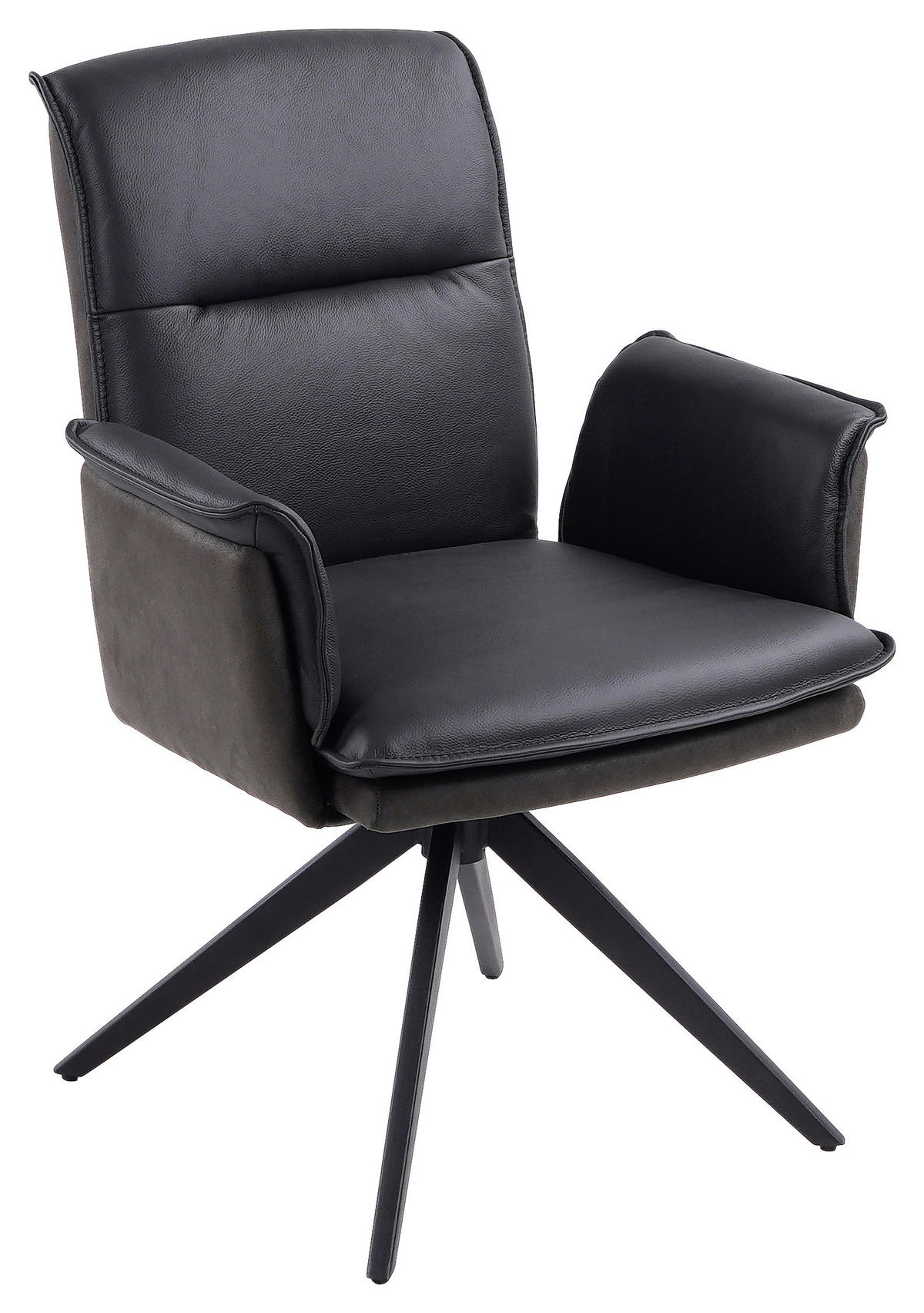 STOL MED ARMSTÖD järn mikrofiber äkta läder, kombination läder/tyg pigmenterad  - svart/antracit, Design, metall/läder (60,5/87/66cm) - Novel