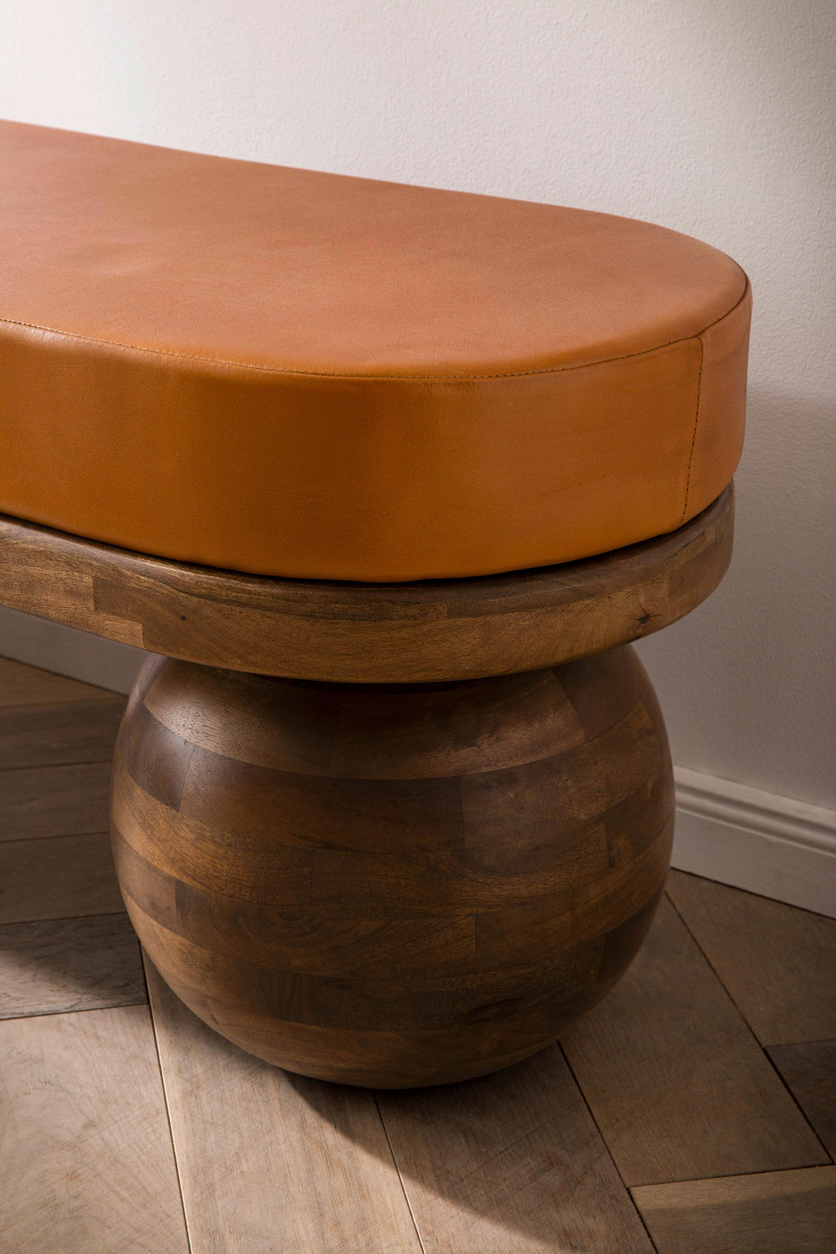 SITZBANK 140/47/40 cm Echtleder Braun Holz  - Braun, Design, Leder/Holz (140/47/40cm) - Livetastic